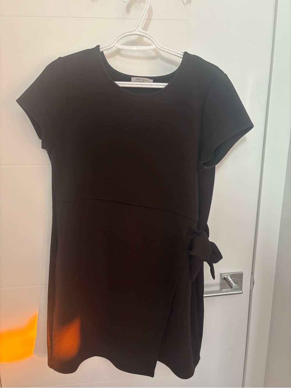 Cable & Gauge Black Short Sleeve Mini Dress with Side Tie